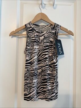 2flyco Zebra Print Sleeveless Tank Top - Black & Cream